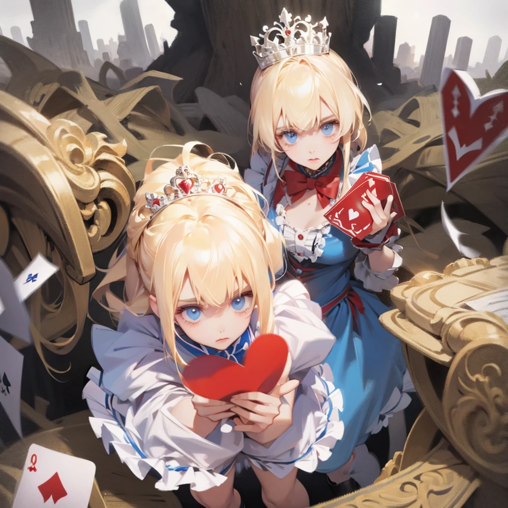 BREAK Perfect Anatomy、(High resolution:1.2)、Incredible illustrations、(Cute illustrations:1.2)、（Beautiful background）The Queen of Hearts grabs the opponent&#39;s face with her flaming right palm