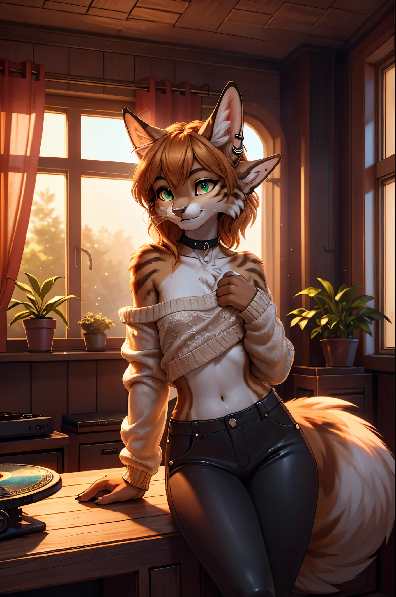 female anthro cat, (((fluffy)))