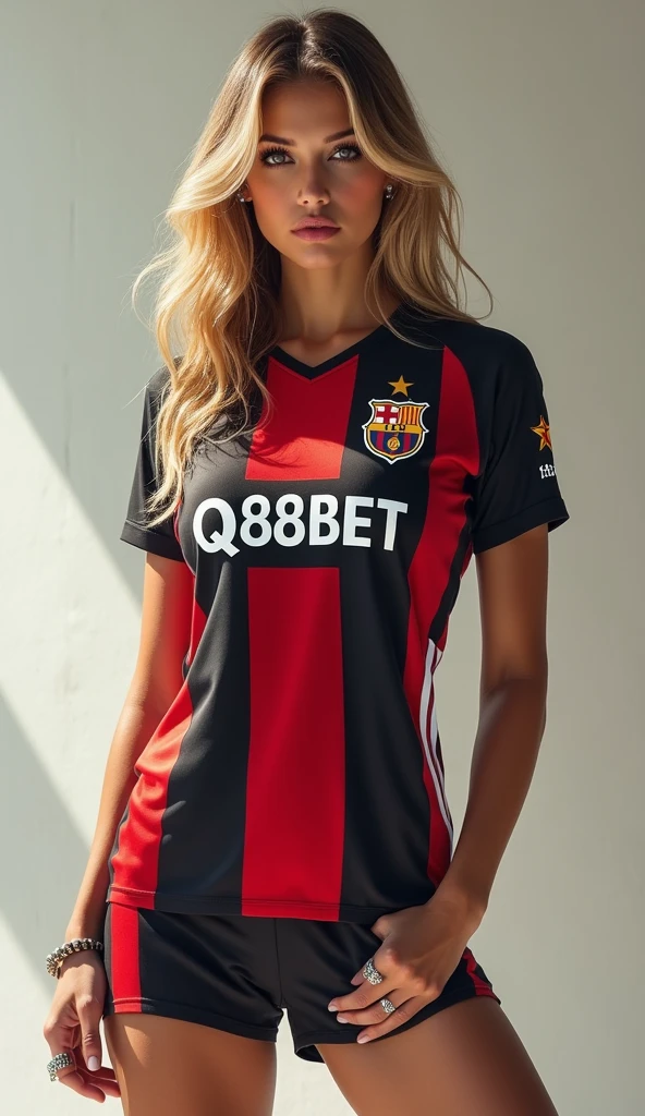 a black t-shirt to wear in the interclass that has some random striped details in yellow and red across or horizontally across the entire t-shirt and with the symbol of the Spanish national team on the right side of the chest