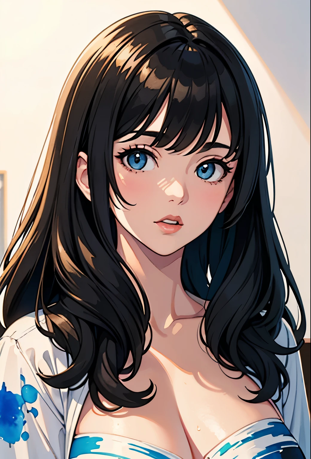 (masterpiece, best quality:1.3), (ultra-detailed), sharp lines BREAK
1girl, ((beautiful face)), middle age, mature, brunette, busty, long hair, casual home dress
