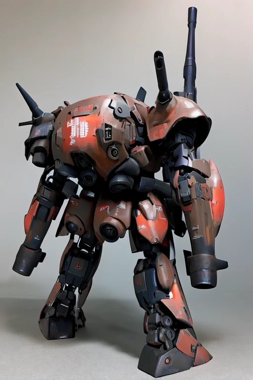 best quality,masterpiece,highly detailed,ultra-detailed,scarlet militaryrobot, mecha,battlerobot, science fiction, no humans, non-humanoid robot,military vehicle,missile pod, machinery, realistic, shoulder cannon, black skin, standing, cockpit windows