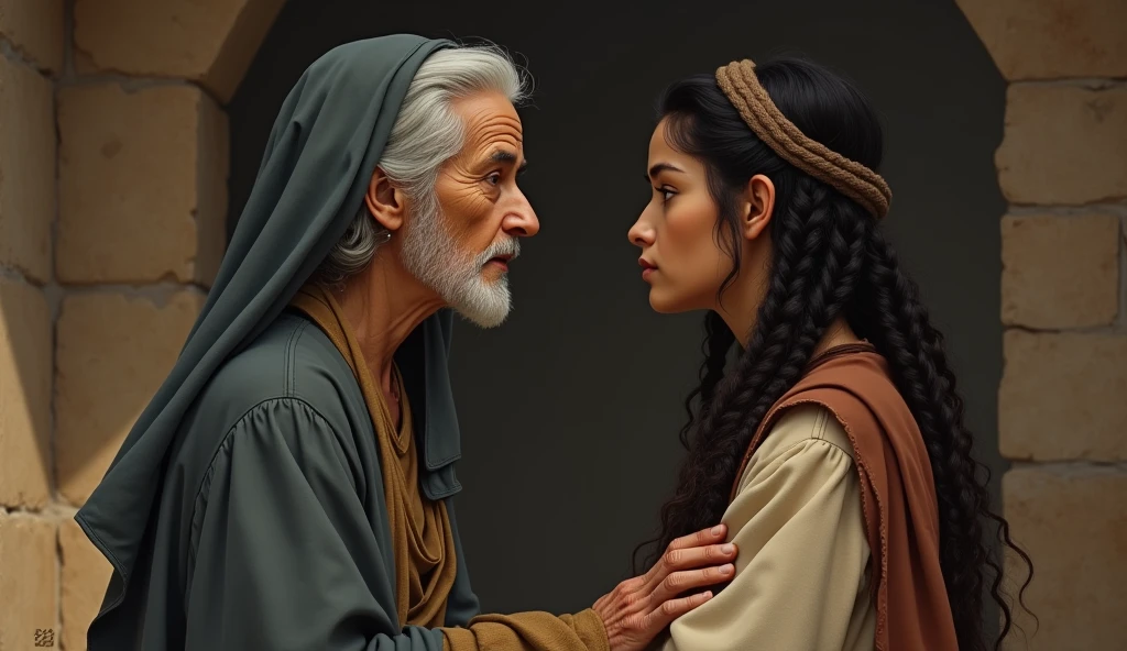 a beautiful young Shulamite woman caring for a sick old man with zeal, in the old testament