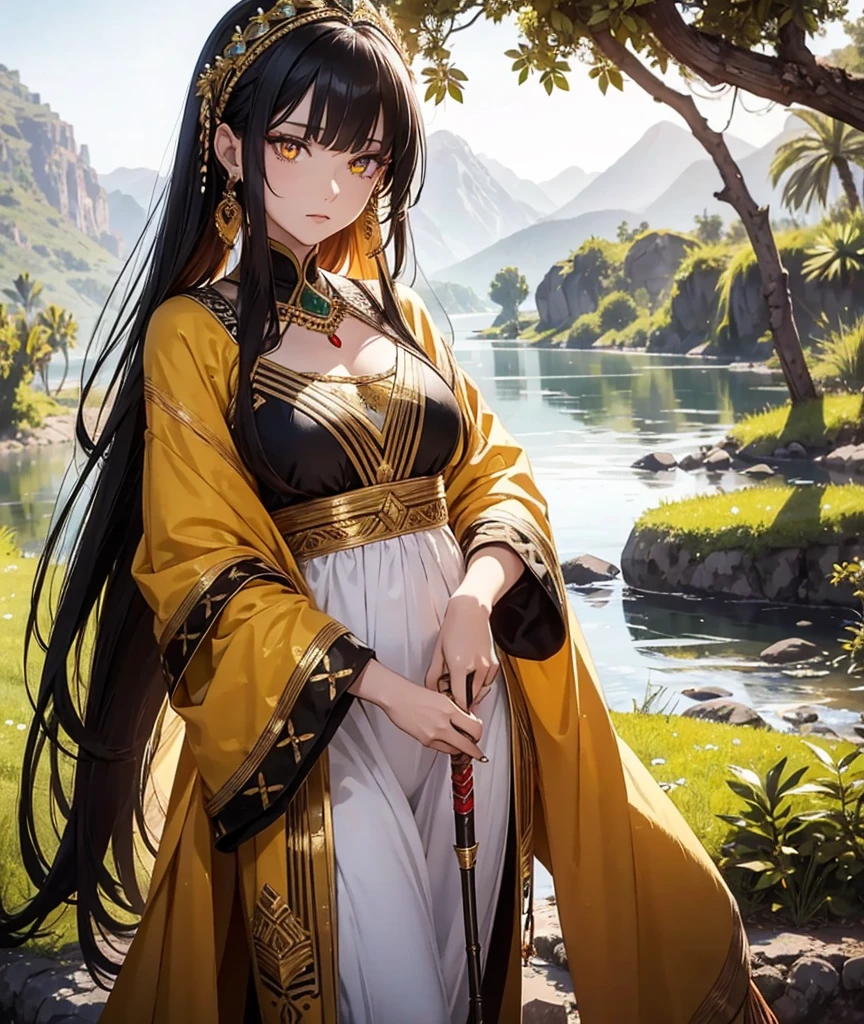 ((highest quality)),(ultra high resolution),(Super detailed),(detailed description),((best CG)),(best work of art),super precision art,amazing drawing art,(Fantasy art with precise details:1.5), (woman:1.6),(beautiful and well-shaped face:1.5),smile:1.7,(Clothes made of intricately detailed cloth:1.6,),(Sitting on a big rock:1.6),brook babbling:1.7,soft sunlight:1.8,Birds and animals gathered together