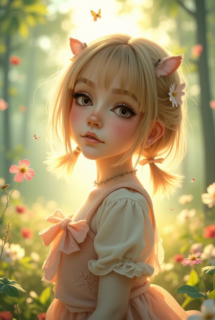 child, girl, tails on the head, dress, 