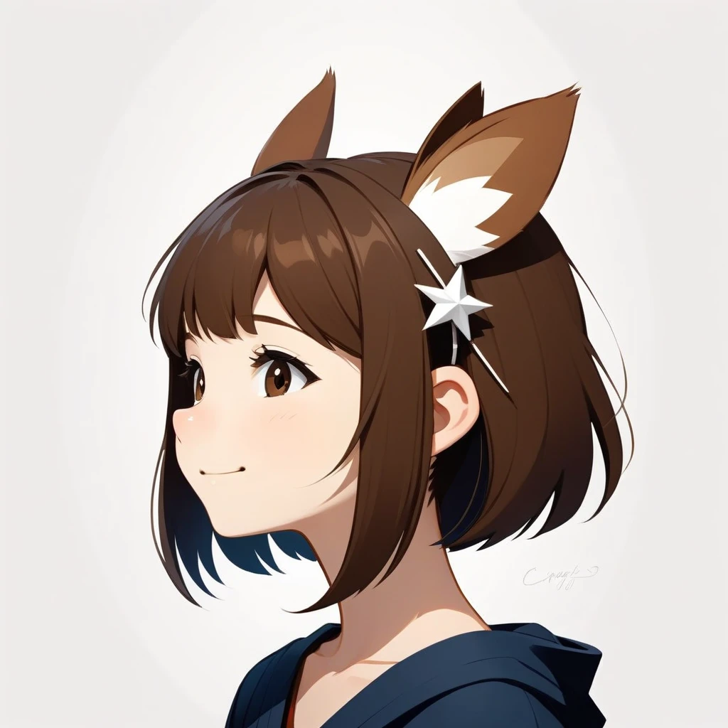 PORTRAIT OF A GIRL,1GIRL, , striking composition,sleek lines, unique pattern,abstract elements,geometric shapes,GEOMETRIC LOGO, expressive strokes , ,ANIMAL EARS, ANIMAL NOISE,CAPYBARA EARS, ANIMAL NOISE,ANIMAL headwear,SMILE, HALF CLOSE EYES, BROWN AND WHITE ANIMAL EARS,BROWN HAIR,((SILHOUETTE:1)),SIDE VIEW,FANTASY,EPIC, SPARKS,