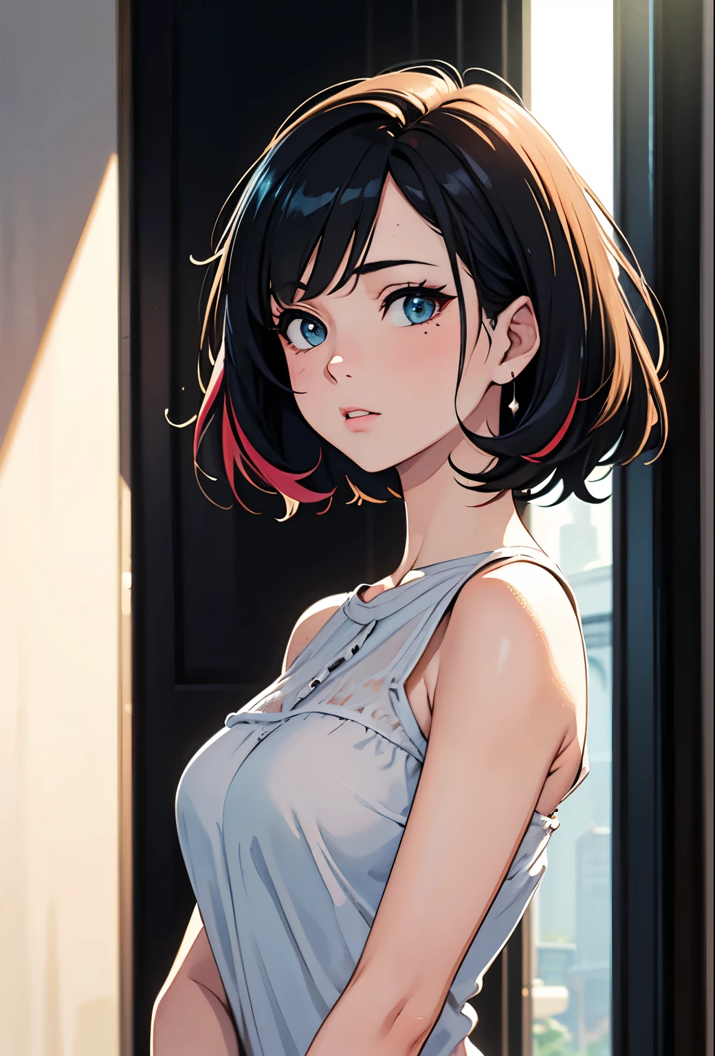((1 girl, Solitary, Reina Morimoto, Morimoto_Queen, (blue eyes, OK, 高OK), Lipstick, Jade earrings, muscular, healthy)), Sexy gestures, Fair, Well-proportioned body, healthy)), ((Solitary, (1 woman, pink Lipstick), Very detailed, ambient soft Light, 4K, Perfect eyes, Perfect face, perfect Light, a 1 girl)), severe, ((On Pavement, (Off-shoulder sweater, Women&#39;s hollow sweater, sweater, black knitted sweater), mini skirt, (beige mini skirt, Short mini skirt), high-heel boots, (High heel, 细High heel), high-heel boots, thigh-High boots, Thigh and beige skirt, High boots, sexy look, Wearing a beige dress, Sexy clothes, in the city, monument, modern sculpture, Beautiful polka dance, Nice scenery, There are neon Lights, (Pantyhose), Boots above the knee, night, Light))，behind，Looking Back，Back to Photos，Back to the audience，Bend over and lift your butt，Hips facing the audience