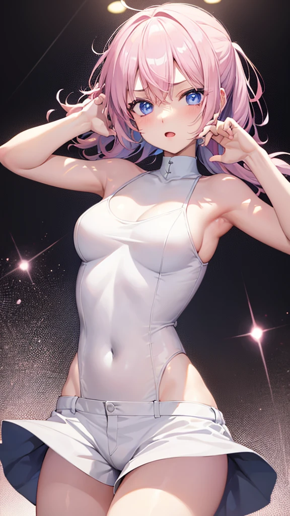 score_9, score_8_superior, score_7_superior, score_6_superior,a purple haired anime cat girl in a swimming suit in the water, 1girl, breasts, solo,animal ear headphones, long hair, animal ears, jacket, blue eyes, halo, purple hair, cat ear headphones, swimsuit, wading, blush, fake animal ears, off shoulder, very long hair, covered navel