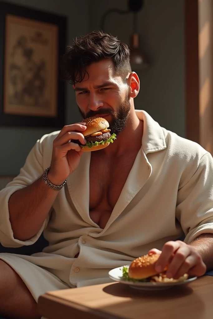 Crie uma imagem de um homem com panis grande segurando uma panela