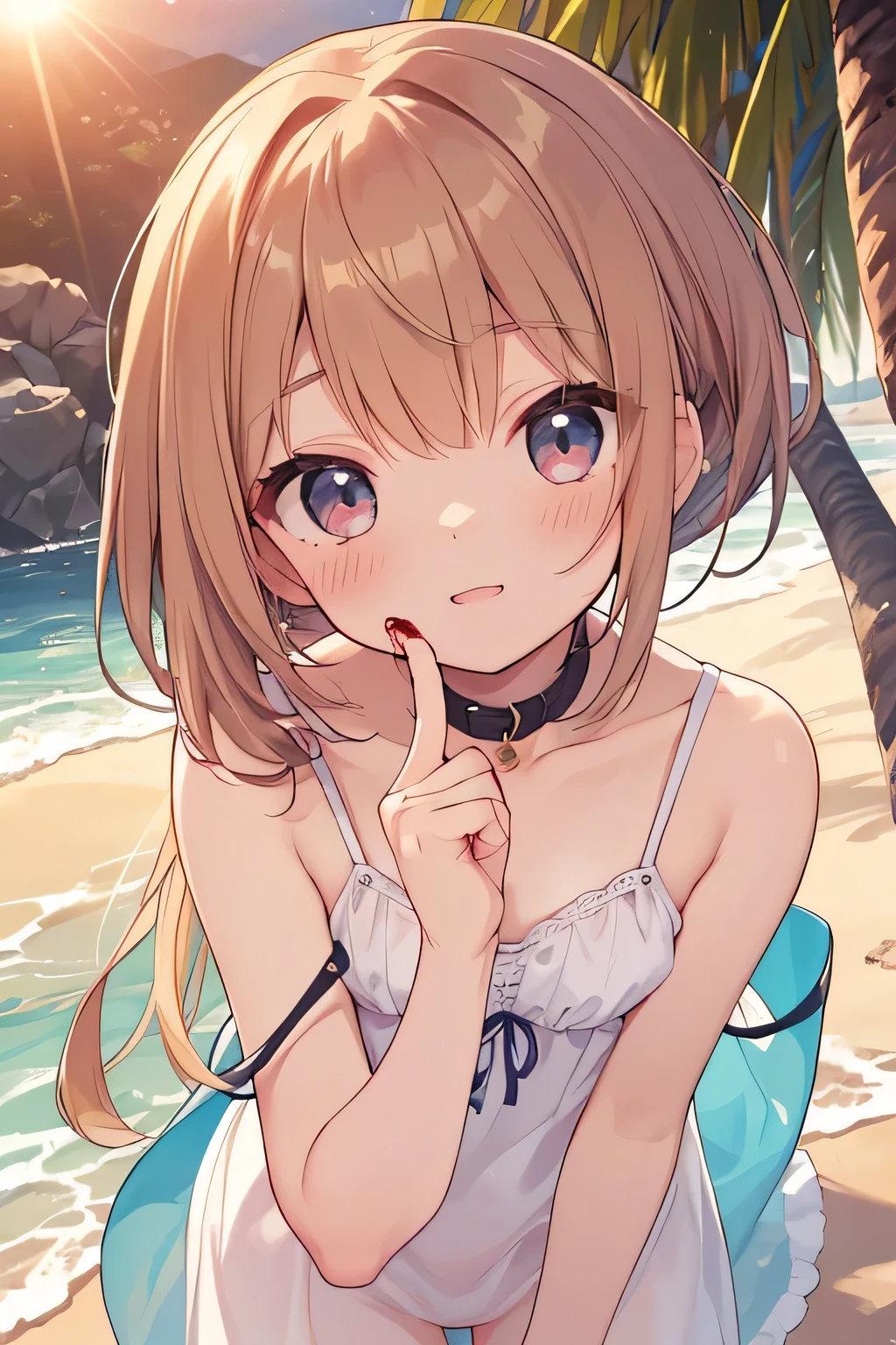 Realistic, 2 15 year old girls, close contact selfie, bikini wearing, big breasts, face smiling