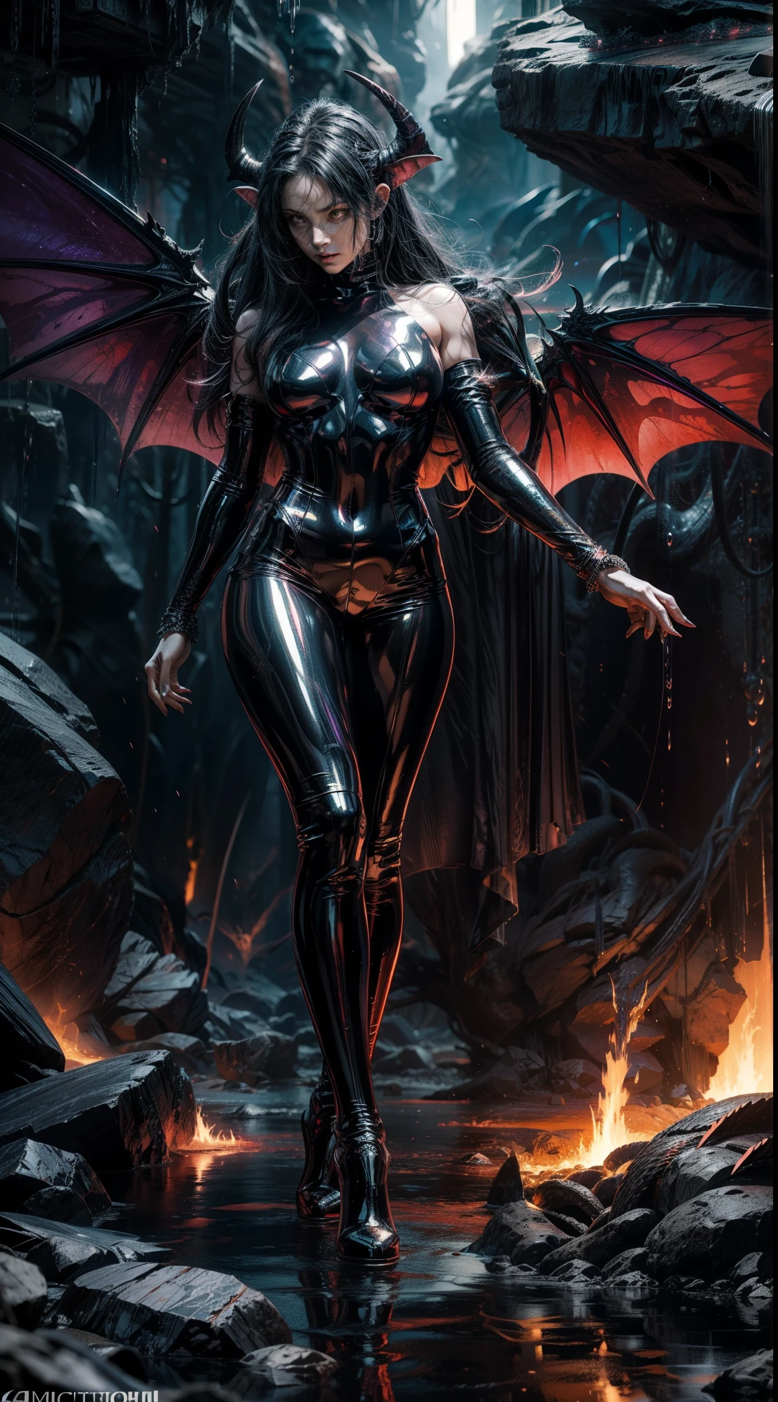 (best quality,4k,8k,highres,masterpiece:1.2),ultra-detailed,(realistic,photorealistic,photo-realistic:1.37), (girl like a bat out of hell), full body, dynamic pose, intense expression, flowing hair, athletic physique, dark clothes, dramatic lighting, high contrast, powerful dynamic lines, vibrant colors, fierce eyes, sharp fangs, ethereal atmosphere, intense energy, flying objects, shattered debris, swirling smoke, epic background, moonlit night, mysterious shadows