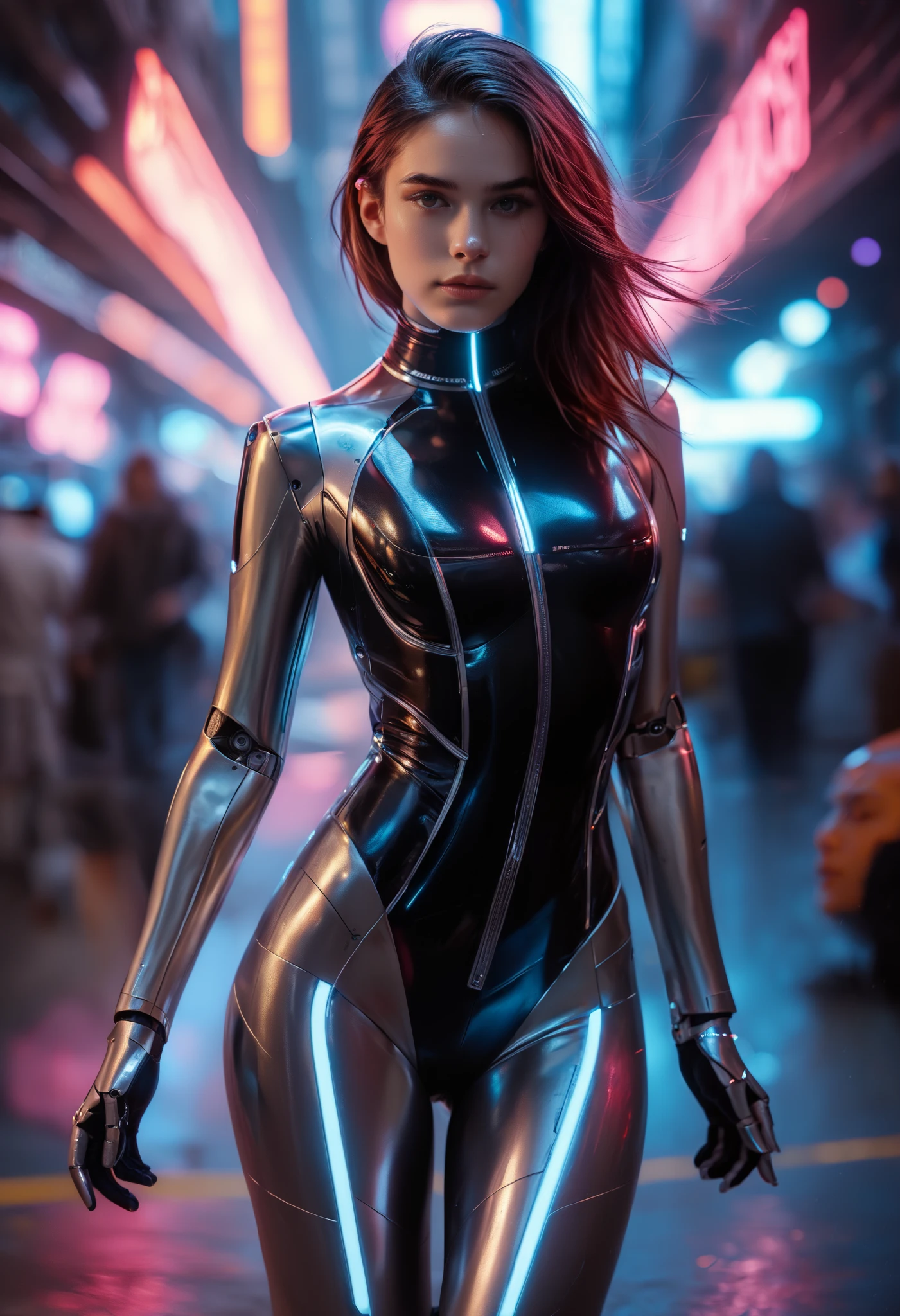 score_9, score_8_up, score_7_up, score_6_up, score_5_up, score_4_up,(best quality,4K,8k, highres icon,masterpiece:1.2), ultra-detailed, hi res, (super realistic:1.37), super photo real, a highly detailed and futuristic dance template, high quality, intricate costume design, elegant movement, dynamic pose, advanced technology, neon lights, glowing elements, reflective surfaces, complex patterns, metallic accents, dramatic lighting, cinematic atmosphere, photorealistic, 8k, hyper detailed, masterpiece