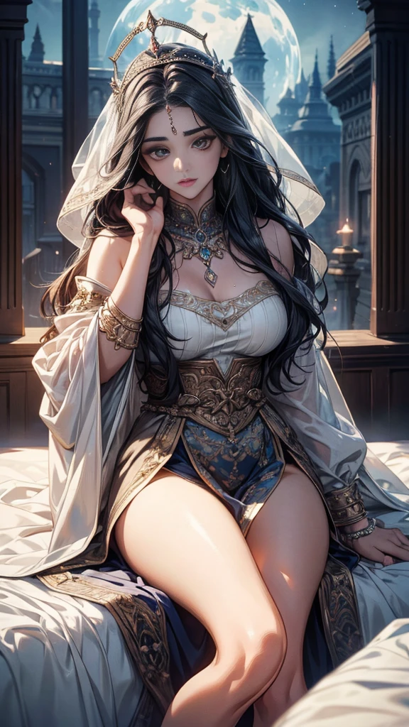 best quality,4k,8k,highres,masterpiece:1.2),ultra-detailed, extremely detailed eyes, extremely detailed body, (large masterpiece digital art), (detailed manga illustration), (detailed line art), ((perfect anatomy)), (intricate details:1.3), (ultra-detailed:1.3), (illustration:1.3), (sharp focus:1.3), (natural lighting:1.05), (vivid colors:1.3), (masterpiece), (best quality:1.4), (perfect anatomy:1.4), high quality, expressive eyes, full body, detailed face, beautiful face, perfect face, 1 girl, large breasts, very long hair, black hair, curly hair, wild hair, detailed hair, white dress shirt, black pants, pale skin, sapphire-blue eyes, demon, blue halo, sheep horns, curled horns, (horizontal pupils), sexy face, pointy ears, splash art, the demon girl, curvy, sitting in an office chair at a desk with feet on desk, black high heels, cinematic lighting, dramatic atmosphere, Atey Ghailan, Jeremy Mann, Greg Manchess, Antonio Moro, trend in ArtStation, trend in CGSociety, Intricate, High Detail, Sharp focus, dramatic and photorealistic painting art by Midjourney and Greg Rutkowski, Jeff Bridges, ((cartoon style)), Marvel Cinematic Universe style, (((darkly lit office in the background))),