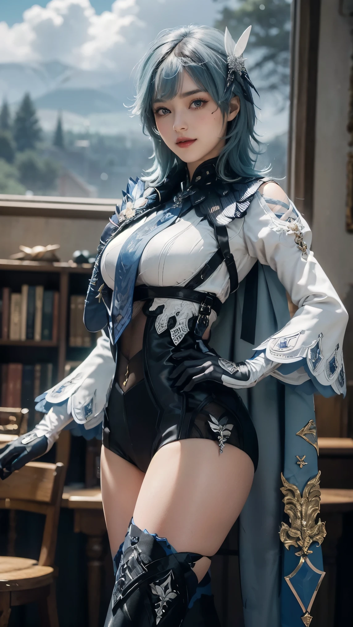 8K, Top Quality, Intricate Details, Ultra Detail, Ultra High Resolution, Masterpiece, full body, 1girl, solo, 1 girl, ((random angle)), ((small and beautiful hard nipple)), feminine and sexy posture, ((tall girl, skinny, slim, tall skinny)), (((fit body))), (((slim face))), sharp face, sharp eyes, (((sky blue hair, long hair, bangs)) small lips, long hair, ((battlesuit, transparent side cape)) , detailed face, detailed breast, Beautiful girl with accentuated slender abs: 1.4, Six Pack Abs: 1.4, Bust Botox, Big, Perfect Body, detail leg, in the pure black dungeon