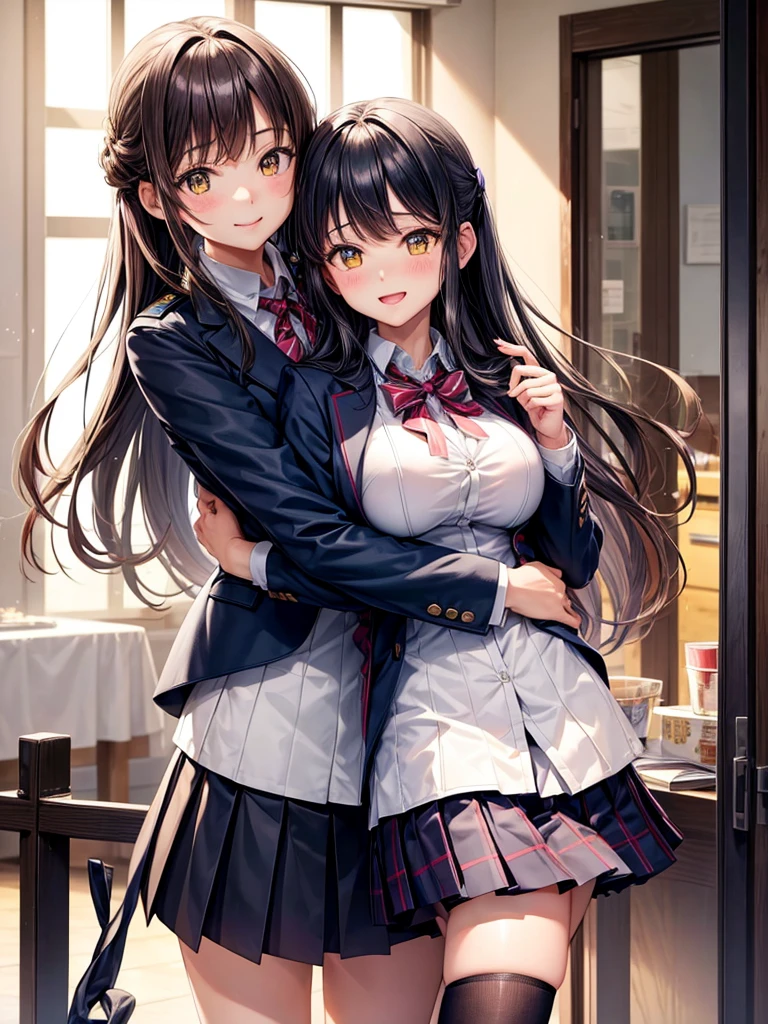 (masterpiece:1.3, highest quality), (Realistic, photoRealistic:1.4), Beautiful illustrations, (Natural Side Lighting, Cinema Lighting), Written boundary depth,
View your audience, 1 girl, Japanese, high school girl, Perfect Face, Cute and symmetrical face, Shiny skin,
(short hair:1.3, Double good:1.2, Light blue hair), Crossed bangs, Pink Eyes, Long eyelashes, (Medium Chest, Medium Bob, Medium sized butt), thin, Cleavage, clavicle,
Beautiful Hair, Beautiful Face, Beautiful details, 美しいclavicle, Beautiful body, Beautiful breasts, Beautiful thighs, Beautiful legs, Beautiful fingers,
((The rooms are expensive , Black blazer, White collared shirt, Red ribbon check skirt, Unbuttoned shirt, unbuttoned blazer)),
(Beautiful views), evening, (school gate), walking, (Cute Smile, Upward glance, Small with open mouth),