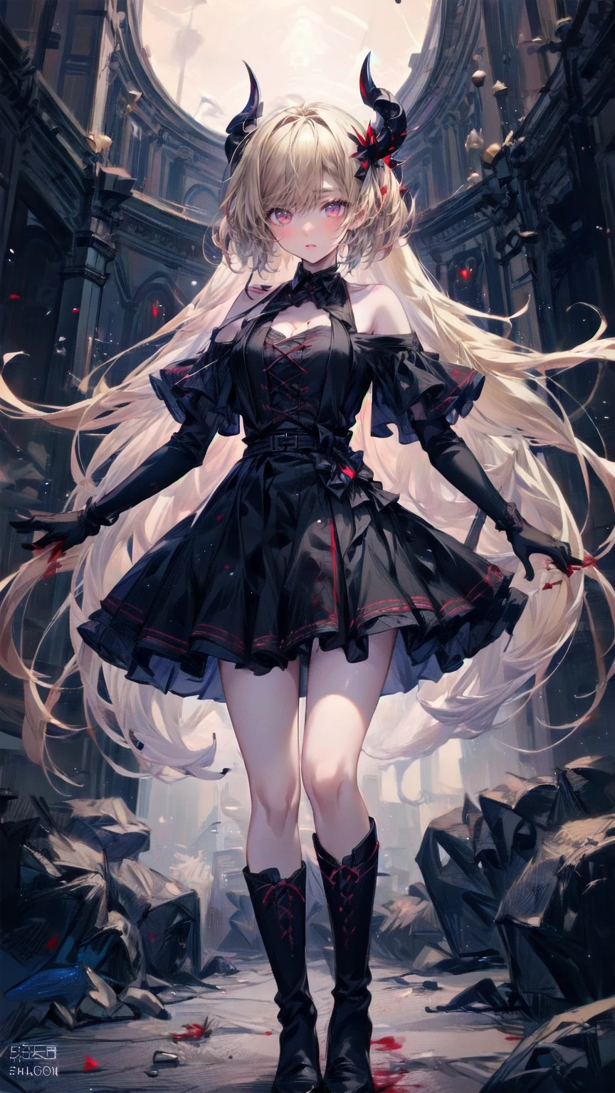 ,  perfect eyes, Soft light,  High Quality  , 4K resolution, masterpiece:  fine skin,  attention to detail , 最  High Quality  , Awards,  Multiple people having fun in extremely detailed  ,  High Quality  , devilの女王、Horned goat,  gothic dress, Living in the depths of hell, lava flow, Long Blue Hair,  bright blue eyes  , RED HIGH HEELS,  Navy Blue Dress  、Shadow Face　、  reduces the volume of the head 、Staring at the Audience with an Expression of Fear 、beautiful girl、とてもcute天使、  Pink Gothic Fashion  、cute、baby face、smile、  long skirt、  black long boots 、.(最  High Quality  ,4K, there is nothing,masterpiece:1.2),  Multiple people having fun in extremely detailed  ,Realistic:1.37, Spooky altar background ,Dark fantasy, Red Scheme  ,ominous atmosphere,Eye-catching,story,anatomy,Anime Style,  concept art ,beautiful  attention to detail 顔と (((red eyes ))),A terrifying ritual ,devilの儀式,Premature death,Inappropriate behavior,クレイジーなsmile,Scythe Face,Girl Monster, beautiful,  delicate facial features,  sharp eye,  sharp fangs, pale Skin, Dark Background, movie lighting,  dramatic shadows , gothic,  Gloomy Atmosphere , Dark fantasy, 1 person&#39;S,  please open your mouth wide , A cute innocent girl opening her mouth and peeling her fangs  , Sharp teeth like a beast , Wide lips, Very big mouth,  red cheeks  , ,( Blood Splatter :1.4),Scary smile, smile,  angel design  , TwiSted smile、Bloody、Head bleeding,,,,,、 Blood Splatter 、,( Blood Splatter :1.4), skull bones,devil&#39;gun,Horror Style, ((  Fantasy Sweet Tuffle Ruffle Pink Outfit)), (( Flowing blonde hair )), ,( Blood Splatter :1.4),Female Curves,  sexy flat stomach  ,  perfect hand to get close to a mirror ,  Flawless Anime Character Faces  , (Pink Tata Dress)),  standing , ((邪悪なsmile)), ,( Blood Splatter :1.4), Steam circulation, Moonlight Illumination, night lighting, ( Blood Splatter :1.6),アニメ  angel design  , TwiSted smile、Bloody、Head bleeding,,,,,、 Blood Splatter 、,( Blood Splatter :1.4),  skull bones,Gothic architecture、Western architecture、ファンタジーのworld、,Victorian city, Skeleton Gas Light,  absurd, there is nothing、 ((  table top naked underneath the jacket)), ((最  High Quality  )), (  Multiple people having fun in extremely detailed  な), ((  Multiple people having fun in extremely detailed  )), (beautiful), ((cute)), (NFSW:1.8), 1 personで,(:1.6)、(world&#39;最も恐ろしく不気味なdevilの少女:1.5)beautiful face、  lesbian with full body  、pale, beautiful肌、beautiful金の髪、smile gently、Dark building ruins、( snow white&#39; ruffle dress:1.3)、( dark ruins stained with blood :1.3)、  low angle full body shot  、(少女は血の池の中に  standing :1.5)、(The ground :1.3)、( Lost a lot of blood .....:1.3)、(クレイジーなsmile:1.6)、Spirit、(Blood dripping from the mouth :1.3)、
