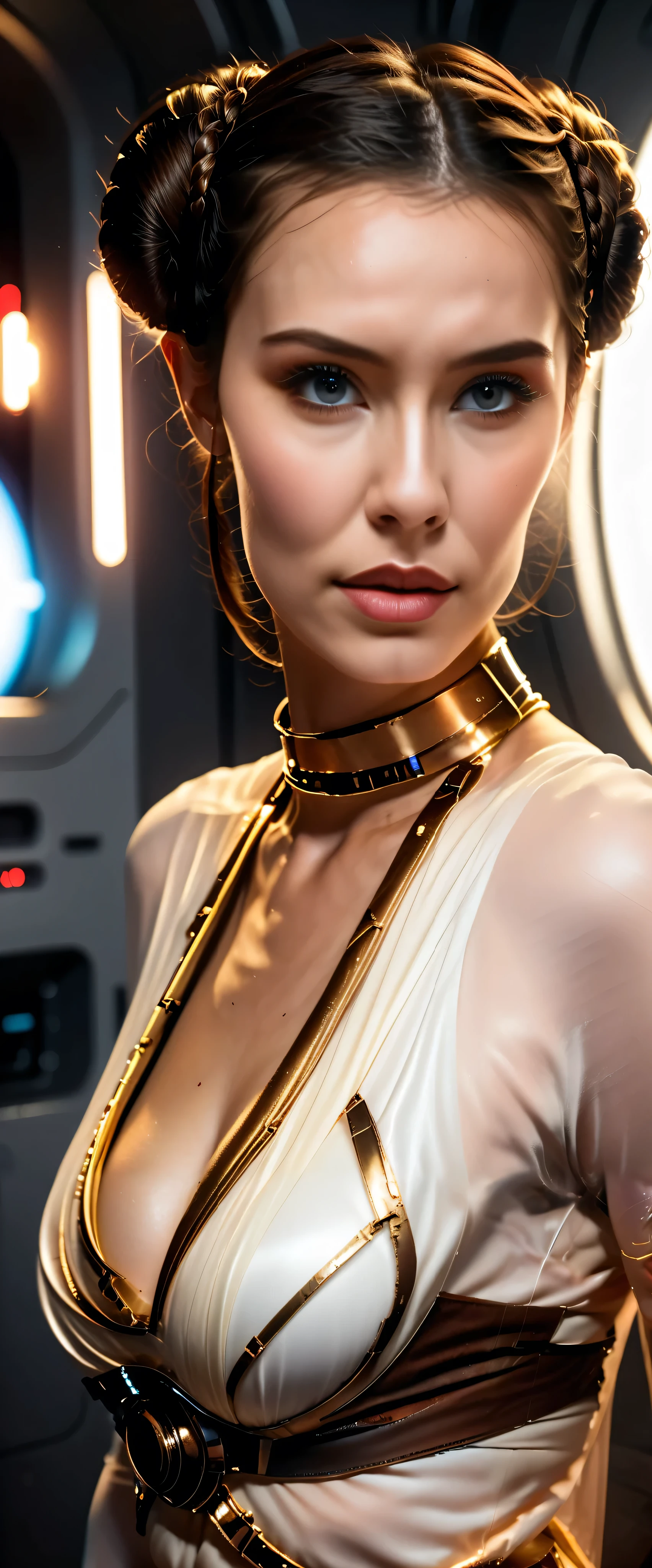 (1girl,(princess leia,star wars),(alien_harem),(hair buns),(slave_outfit),detailed face,beautiful detailed eyes,beautiful detailed lips,extremely detailed eyes and face,long eyelashes,realistic,photorealistic,photo-realistic:1.37,best quality,4k,8k,32k,highres,masterpiece:1.2,ultra-detailed,vibrant colors,dramatic lighting,cinematic)