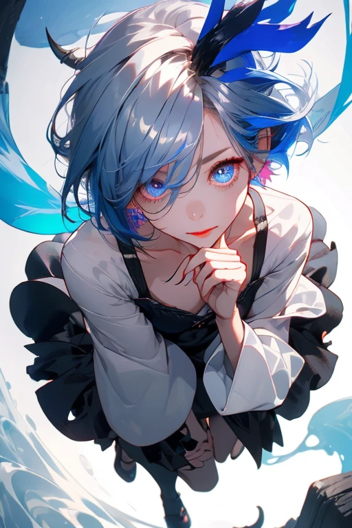 masterpiece, best quality,portrait of 1girl, glasses, maid, blue hair