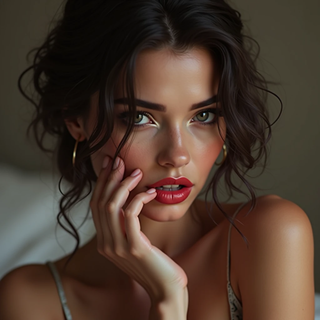 Brunette porn girl of Italian origin, hand that hides the breasts 