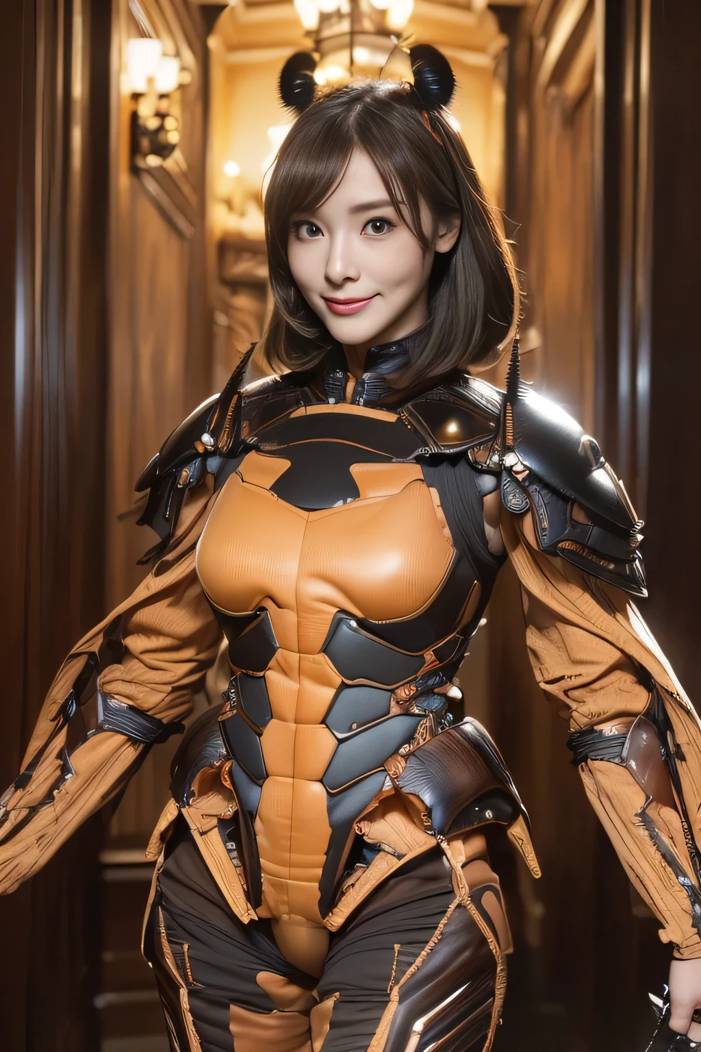 (high resolution,masterpiece,best quality,extremely detailed CG, anime, official art:1.4), realistic, photo, amazing fine details, all intricate, gloss and shiny,awesome many layers, 8k wall paper, 3d, sketch, kawaii, illustration,( solo:1.4), perfect female proportion,villainess, (fusion of dark brown cockroach and lady:1.4), (brown cockroach form lady:1.2), (brown cockroach lady:1.2), (fusion:1.2), (solo:1.4), (evil smile:1.2), muscular, abs, (cockroach brown exoskeleton bio insect suit:1.4), (cockroach brown exoskeleton bio insect armor:1.2), (brown transparency cockroach wing:1.4), (brown cockroach antennae:1.3),