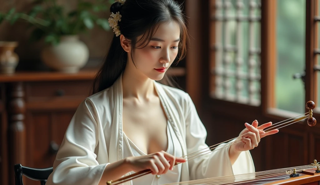 zhongfenghua， 1girll， 独奏， Hanfu， Ancient_Chinese_architecture， hold a blade,Zen entanglement，offcial art， Unity 8k壁纸， ultra - detailed， Beautiful and beautiful， tmasterpiece，best qualtiy， （dynamic angle：1.4）， Glowing skin，The most beautiful forms of chaos，ellegance，Fauvistdesign，vivd colour，Romantic depth of field exotic_Dance， Half_Naked