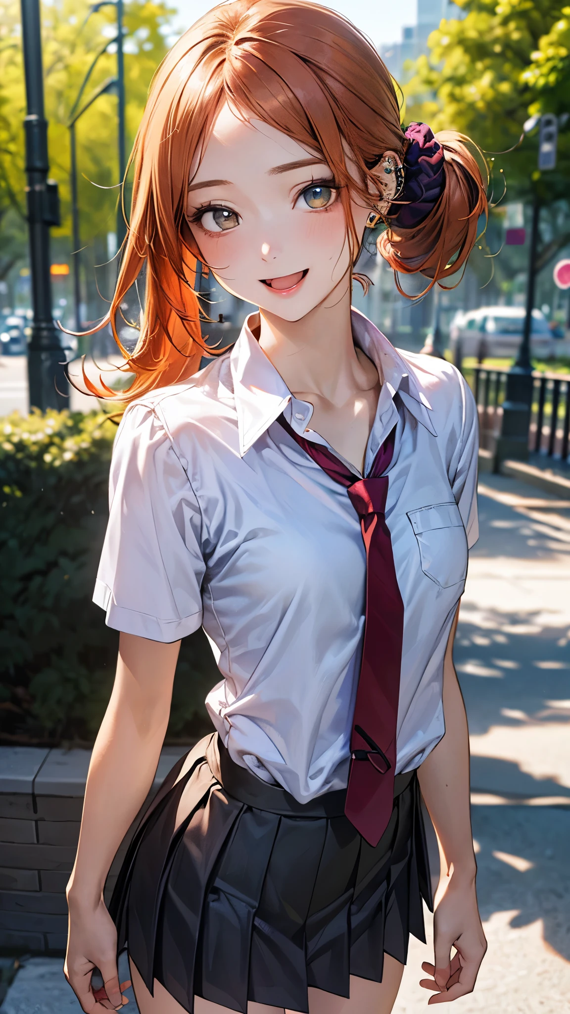 Anime girl with red hair and a tie posing for a picture - SeaArt AI