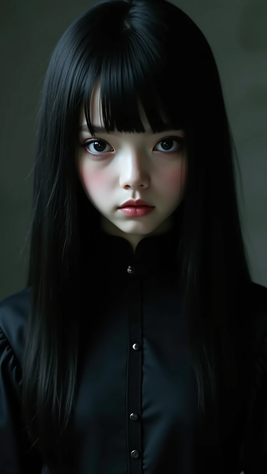  INFP 1 height 1,64cm . 
with straight black hair. 

Cute, mysterious and slightly slanted eyes.
Innocent face but not so much.
Small eyes Small eyes kind of Asian No bangs.
curtain.
Bolivian Style.

With a diamond shaped face Serious face!