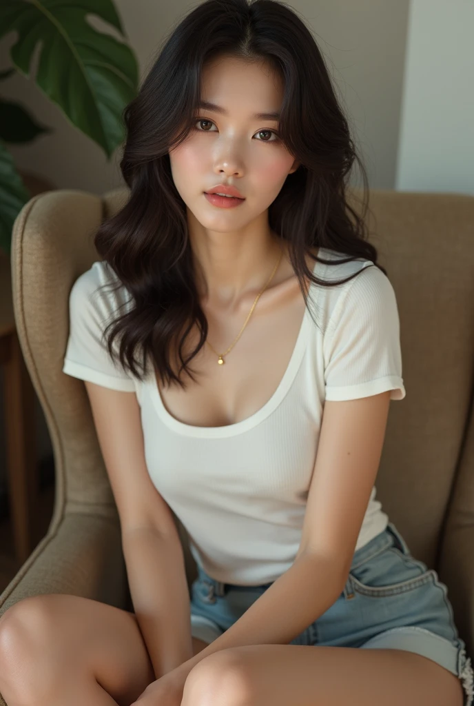 (natta:1.7), cyber punk perssonage_CityView,in front of a window,sit attentively,sitting in the couch,The orange_tanks_top,The white_short_pantilund_the hair,long_the hair, 1 Korean girl,20yr old,Nice face,bigger,Mature sexy woman,Beautiful Finger,Beautiful and slender figure,beautiful nose, Beautiful character design,perfect eyes, a perfect face, (Hair color gray), (Hair color gray), hair length bob viewer, (Innocent_bigger_The eye:1.0), (face expressionless: 1.3), NSFW, offcial art, Highly detailed CG Unity 8k wallpaper, The lighting perfect, Colorful, bright_frontage_the face_lamplight, (tmasterpiece: 1.0) , (The best_quality:1.0), hyper HD, 4K, hyper-detailing, photography, 8K, HighDynamicRange, k hd, hoang lap: 1.2, Cordas Portela 400, filmgrain, The background blurred, bokeh: 1.2, lens flare glow, (A vibrant_colours:1.2) (Big breasts are beautiful,bigger_:1.4), (The beautiful_the face:1.5),(Narrow_waistup),fluffy hair goddess,