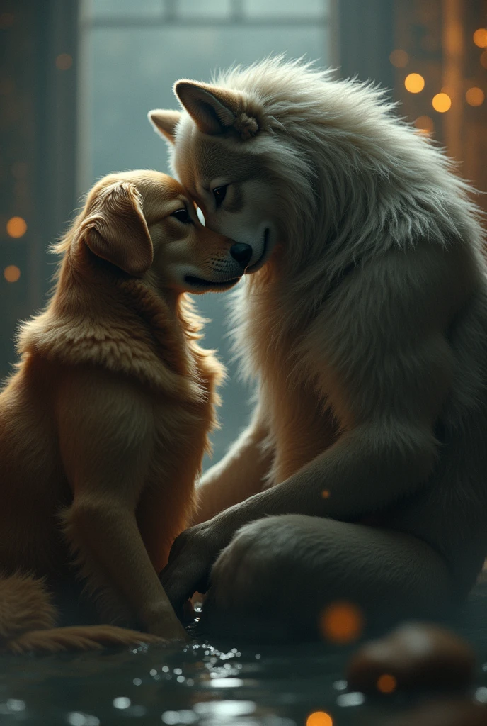 A hyper realistic, ultra detailed image of a husky, fat, (((((nude, side view, feral, husky, duo, human women, riding postion, hands on butt, spreading anus))))), realistic, detailed background, (saliva:0.8)