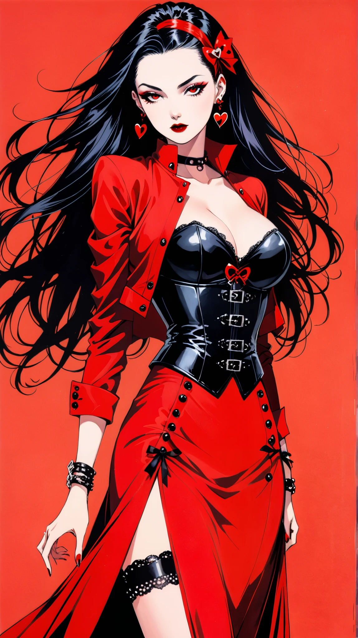 BDSM、Queen、mistress、One girl、solo、(((Red latex long gloves covering the fingertips:1.4 )))、(((Red latex corset dress:1.4)))、(((The corset dress is decorated with beautiful lace.)))、(((corset dress with shoulder straps)))、(((Red latex tight mini skirt:1.4)))、(((Red Thigh Boots)))、Stiletto heels、(((Red latex panties)))、(((Latte Red Bra)))、(((Red leather collar)))、(((sexyなポーズ)))、Wide-open legs、(((Erotic)))、(((Cowboy Shot)))、highest quality, masterpiece, Very detailed,One girl, ((Rose)), (vine), cage, bandage, Red rope, (Detail Light), falling Rose petals, Boa Hancock, (Browsing Caution:1.8), (masterpiece:1.5), Detailed Photos, sexy, (8k, Realistic, highest quality: 1.4), (One girl), Beautiful Face, (Anime realistic face), (Black Hair, Long Hair: 1.3), Beautiful hairstyle, Realistic eyes, Beautiful details in the eyes, (Realistic Skin), Beautiful Skin, (sweater), Absurd, Charm, 超High resolution, Ultra-realistic, High resolution, Golden Ratio, (Sexually excited:1.5)、Close your mouth、(((Sulky face:1.2)))、(((Frowning:1.2)、Cold gaze:1.2