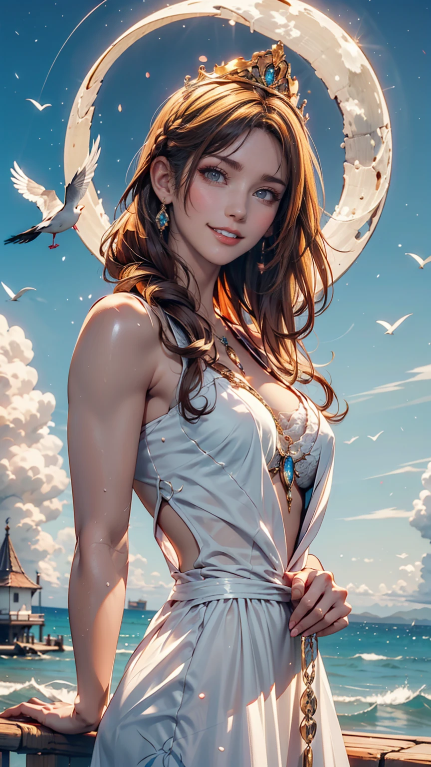 (masterpiece:1.5, best quality:1.5), (hyper realistic:1.5), (photo realistic:1.5), (real picture, intricate details), looking at viewer, (8k wallpaper:1.5) (from knee to head):1.15 ), (Facial Detail: 1.5), (Eye Detail: 1.5), (Sharp Photo), High Detail, Super Detail, Super High Resolution, (Strong Depth of Field: 1.5) Style- Cute and Playful Positioning- Open Scene Background-Blue Sky and White Clouds Main body - sexy freckly girl topless, bright eyes, rosy cheeks Costume - pink sweater, denim overall, nipples hard - wild flowers and tall grass in the background, with butterflies and birds flying around Effect - warm sun shining on the girl, casting a soft glow. The warm sun shine on her, and wild flowers swayed gently in the breeze, godrays, shabby deep south, cinematic twilight, sunlit