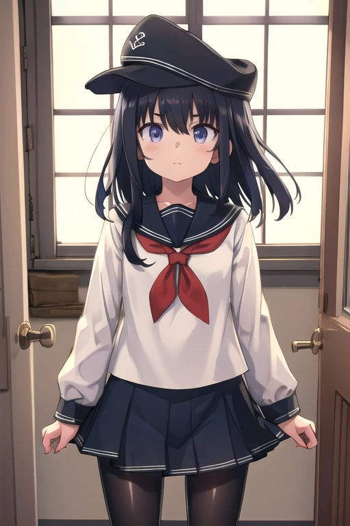 ( best quality,4K,8k, high definition ,masterpiece:1.2)，Akatsuki， a very young girl ，Very short stature， toddler figure ，Short legs， flat cap,  sailor suit ， white shirt,  Long Sleeve ， pantyhose ，green， Window ，Shine， Cowboy Shooting ， kampala，Amazing hands ，Stop watching 、 perfect hands to get close to a mirror，upside down， girls panties ，