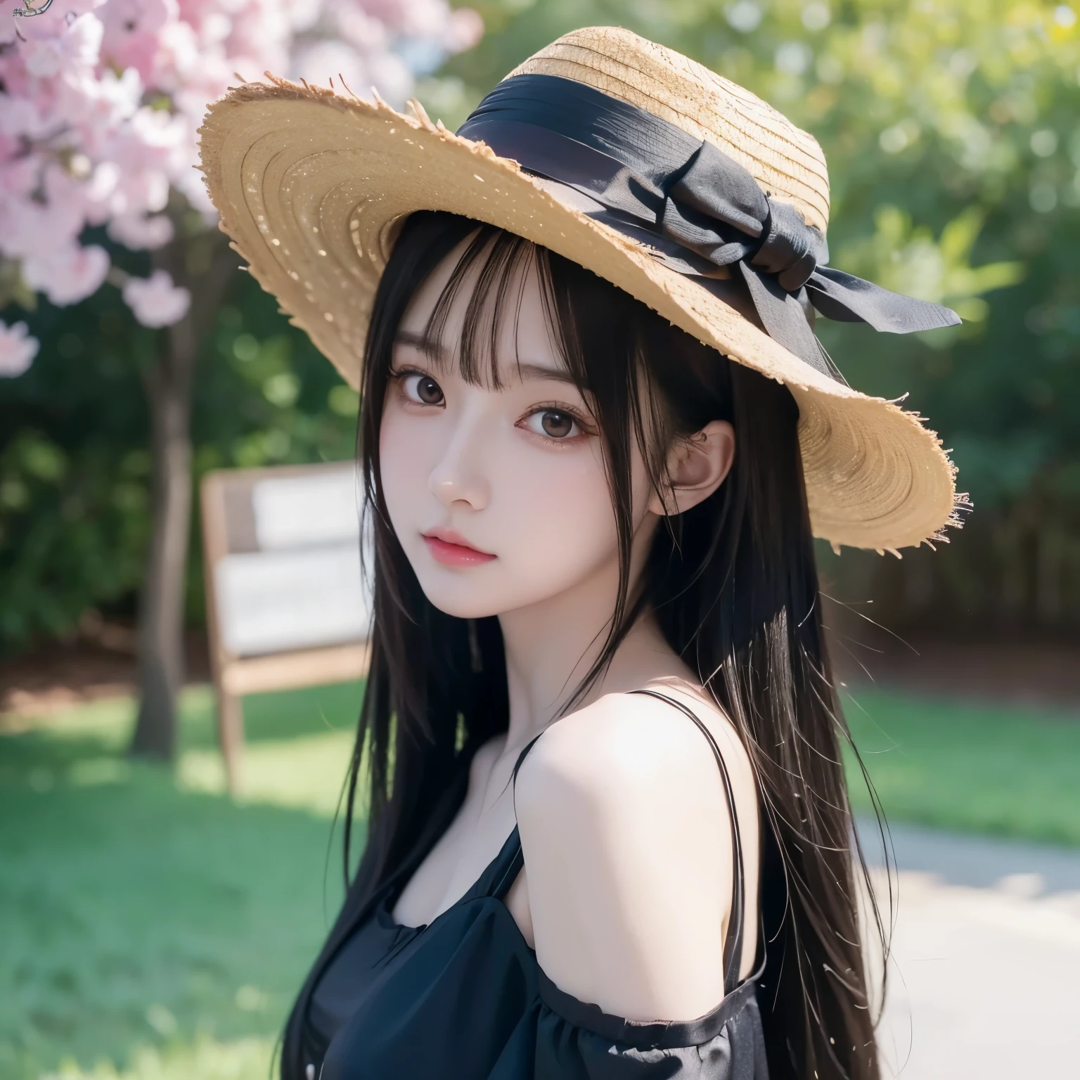  Anime girl with long black hair in a straw hat, Anime style 4K, Beautiful anime portrait,  Animated Cute Style ,  Anime Art Wallpaper 4K,  Anime Art Wallpaper 4K, high quality anime artstyle,  anime style portrait , Gu Weiss, artwork in the style of Gu Weiss,  detailed digital anime art,  anime art wallpaper 8k ,  cute anime girl portrait 