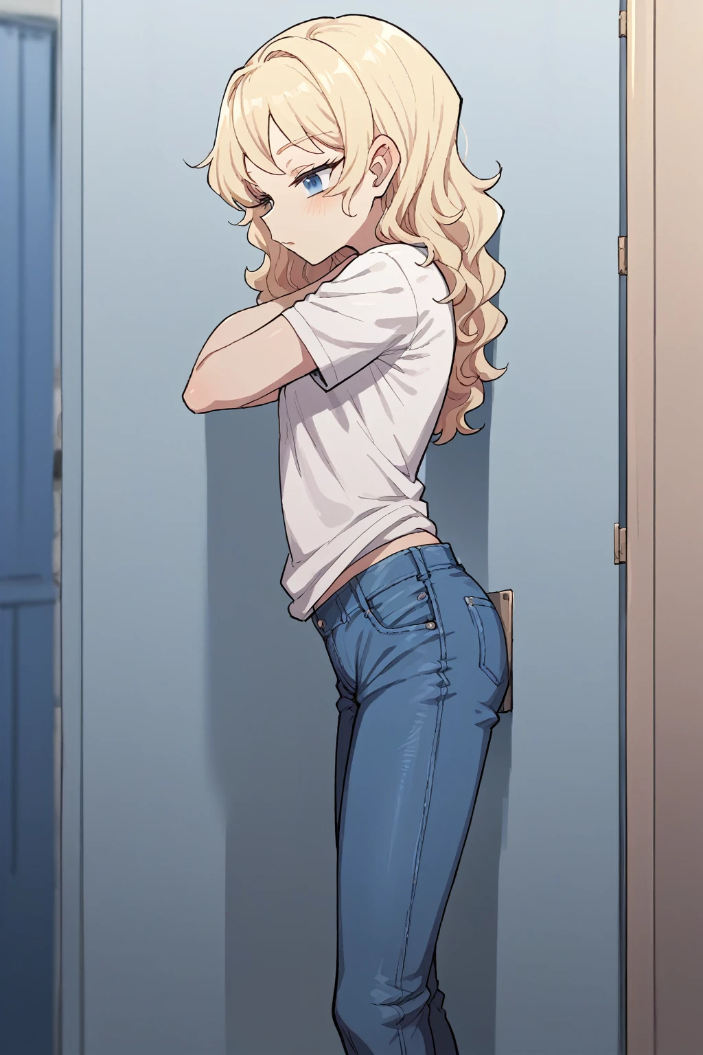 score_9, score_8_up, score_7_up, score_6_up, score_5_up, score_4_up, source_anime, BREAK,  young blonde woman, tight white t-shirt stuck to the body, Hot denim pants, mannequin, Sexy woman, tetas grandes, corps parfait, queue de cheval, wavy hair, In a hospital, hospital background


