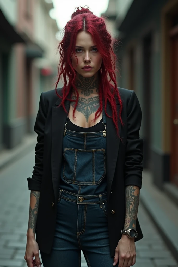 Redhead metalhead girl with anime style tattoos