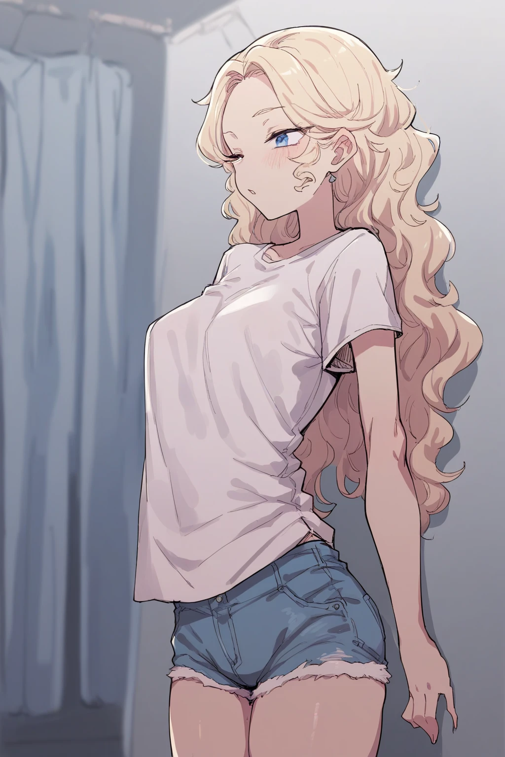 score_9, score_8_up, score_7_up, score_6_up, score_5_up, score_4_up, source_anime, BREAK,  young blonde woman, tight white t-shirt stuck to the body, Hot denim pants, mannequin, Sexy woman, tetas grandes, corps parfait, queue de cheval, wavy hair, In a hospital, hospital background


