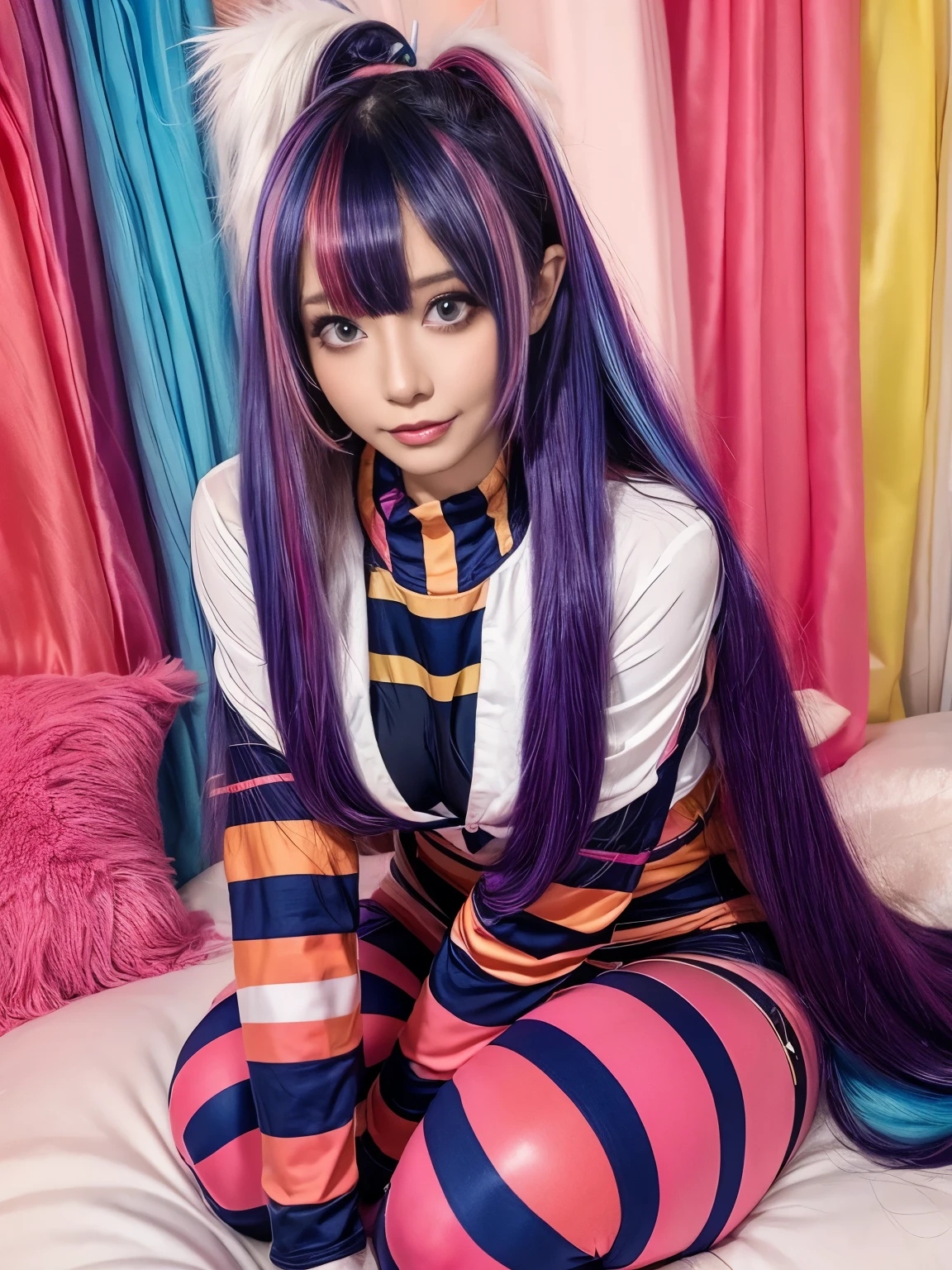 A striking and enigmatic anime scene featuring a age girl in a casual outfit, embracing a cute, glowing fox with brightly colored fur. The background is a blend of abstract geometric shapes and futuristic cityscapes, creating a sense of depth and dimension. The overall tone is whimsical and nostalgic, evoking a sense of wonder and adventure. This breathtaking digital portrait is the creation of artist ai Jonas, who captures the essence of a phoenix woman in this captivating image.
The woman, with electric-blue hair cascading down her back, wears reflective sunglasses, tinted with hot pinks and oranges, shielding her eyes from the intense light that surrounds her. Her fitted white t-shirt and dark jacket, adorned with intricate details and matching the electric tones of her hair, exude cool confidence and mystery, anime, cinematic