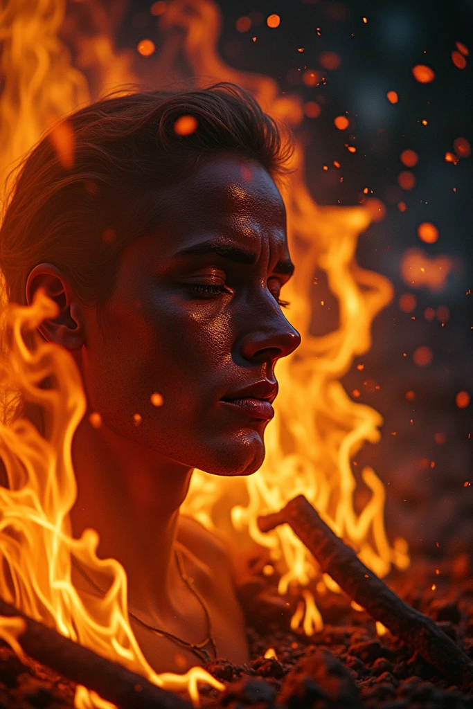 chaos skin, dark atmosphere, dust explosion inside,landed,crying,highlight on face,sad face