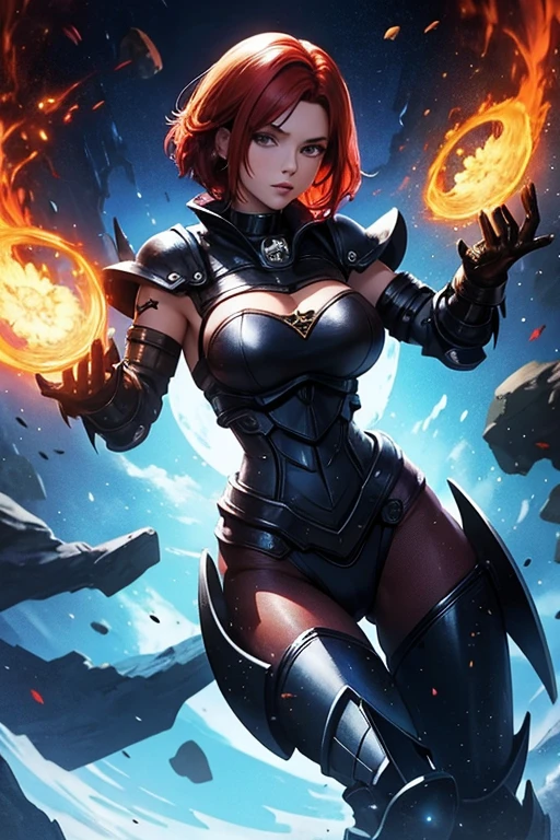 8k,American female fire goddess, With the energy of a 20-year-old.,Super Beauty(Like the real thing),Big smileで観客を見つめる.,Orange Mohawk Hair,Sexy orange and black large chest armor(Fire God&#39;s Emblem),Orange Flame Gauntlets(Fire God&#39;s Emblem),Orange Flame Leg Guards(Fire God&#39;s Emblem),Slender and muscular lower body,A dark and desolate land,Photorealistic RAW photos of the highest quality。Bright colors,Rich colors, Backlight, Cinema Lighting, Film Grain, 50mm lens, Nikon D850,Realistic Skin,Fantasy art,Character Art,Ultra-high resolution,Realistic Skin,Raised muscles,A 20-year-old beauty who is the goddess of fire,Black Flame God Costume(Orange flame emblem filigree),Energy Man,Super Muscular Beauty,Very intense and strong abs,Top-down view,Dynamic fighting pose,Uplifting,Big smile,Bright Red Eyes,American Woman,Bodybuilder,Fighting style,