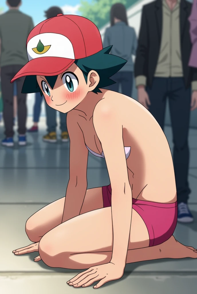 (masterpiece, best quality:1.2), solo, 1girl,goh \(pokemon\), dark skin, dark-skinned female, hair ornament,(completely nude:1.2),(loli kid),