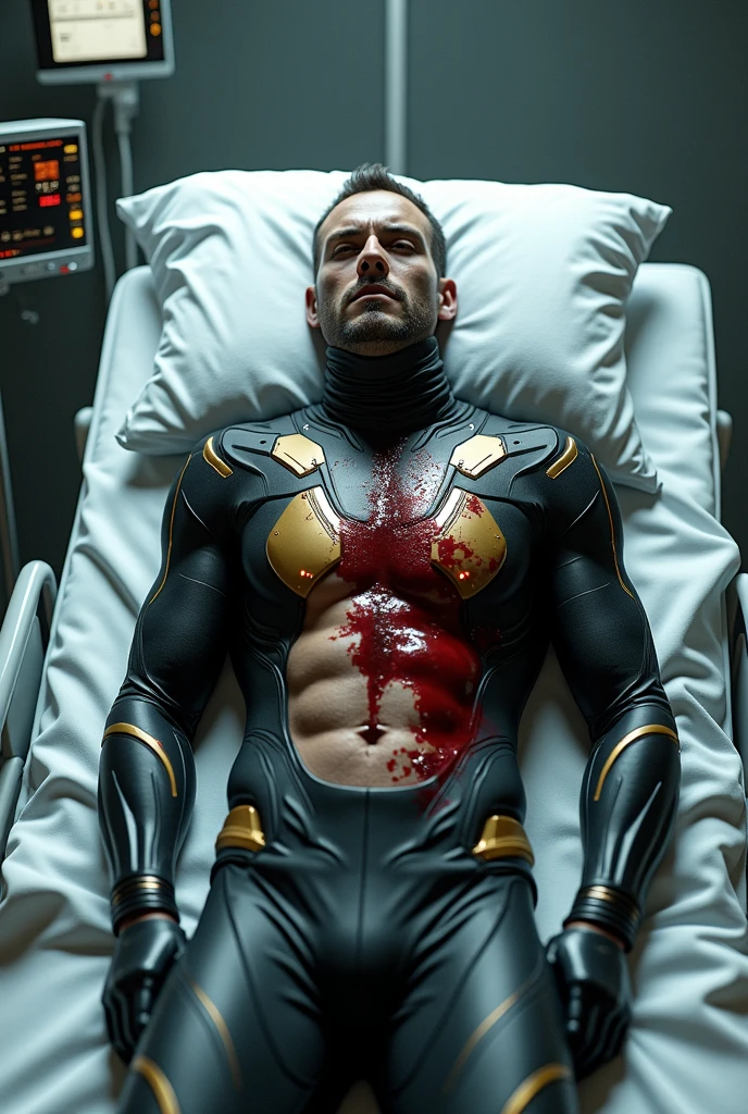 Teen male posing, (((skinny body))), (((16yo))), ????, atmospheric, cute masculine square face, golden hair, dead inside, bokeh, background blur, ??????????, chainlet, chromatic aberration, wet, veined body, full body view, lying in bed, heavy armoured helmet, (((teen stubble))), (((glowing yellow eyes))), (((glowing eyes))), dark atmosphere, glowing veins, tight camo boxers with text print