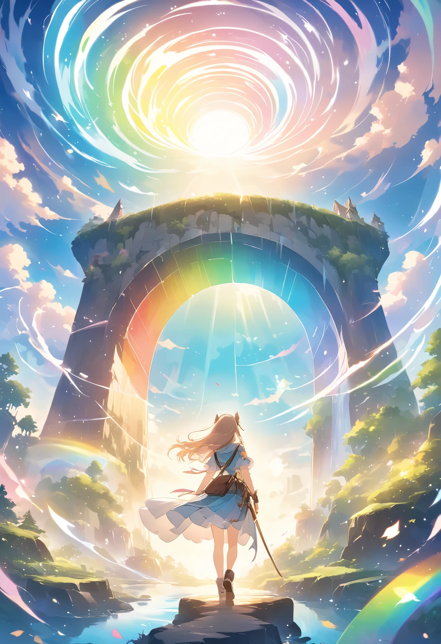 Lightline illustration 、, Fantasy World 、Rainbow Bridge、 Beautiful Artwork 、Light effects