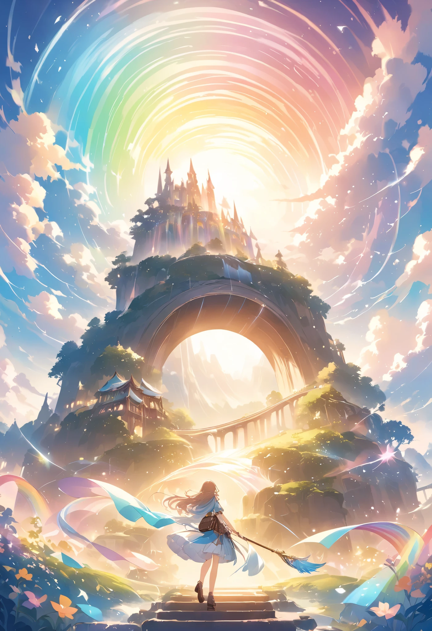 Lightline illustration 、, Fantasy World 、Rainbow Bridge、 Beautiful Artwork 、Light effects