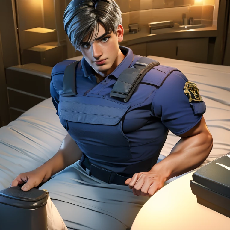 (    Highly Detailed CG), (    best quality ), (    Highly Detailed CG), (    best quality ), (. Kennedy), (Overall view) SWAT Clothing, beautiful and attractive young man,    Stronger muscles  