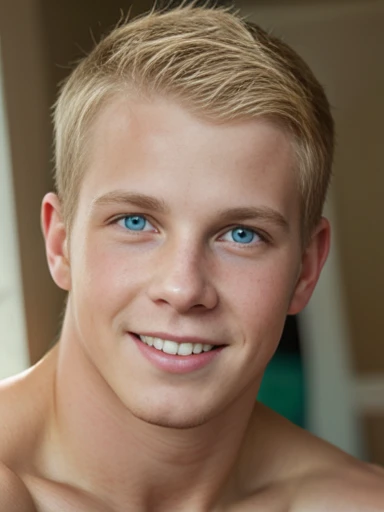 1man, solo, young, natural light blonde short hair, green eyes, stubble, charming, smile, eyeshd 