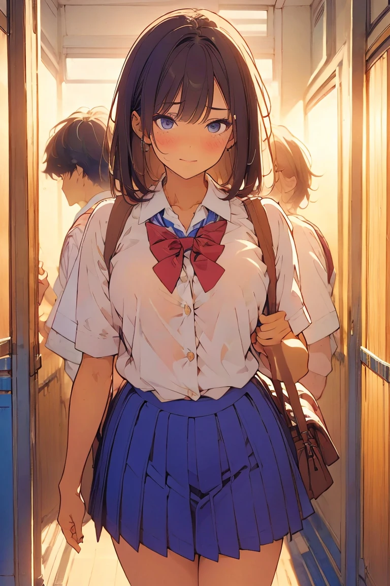 high school girl , at crowded train, chikan,school uniform, Quality_masterpiece, Anatomically correct, Beautiful face, Perfect face, Highly detailed beautiful face and eyes, Attractive face, Detailed face, Delicate facial features, Detailed skin,  Ultra-realistic, photo-realistic, photo-realistic, perfect details, ultra-realistic, perfect hair, masterpiece, realistic texture,arimmon,encoxada,Embarrassing expression, blushing,groping,sweaty,finger-fuck,Molester, crowded train,school bag,chest massage