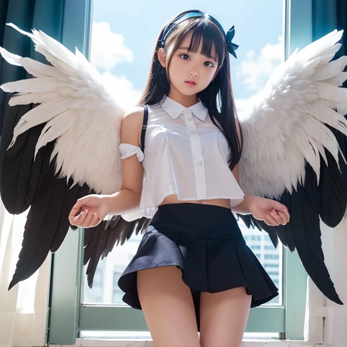 Ultra Detailed  , black  hair braided   , 8 year old      frinje , disgusted cry tears   ,gree  eyes,  angel white wings ,seios planos , nun  , praying , semi-nua,   pantie  lingerie pantie  ,  , garterbelt    long socks, inocente .    body ,   