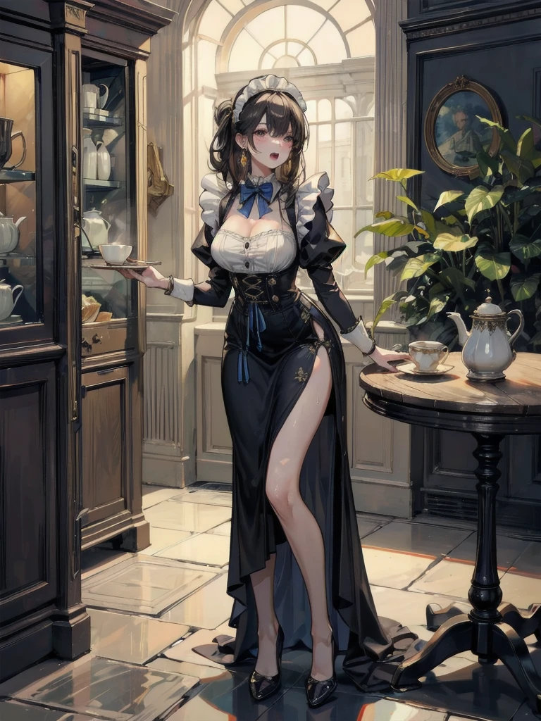 (vivid colors,ultra-detailed),(best quality,realistic:1.37)chun li as a Victorian goth girl in a dark Victorian era backdrop, full body, reimagined