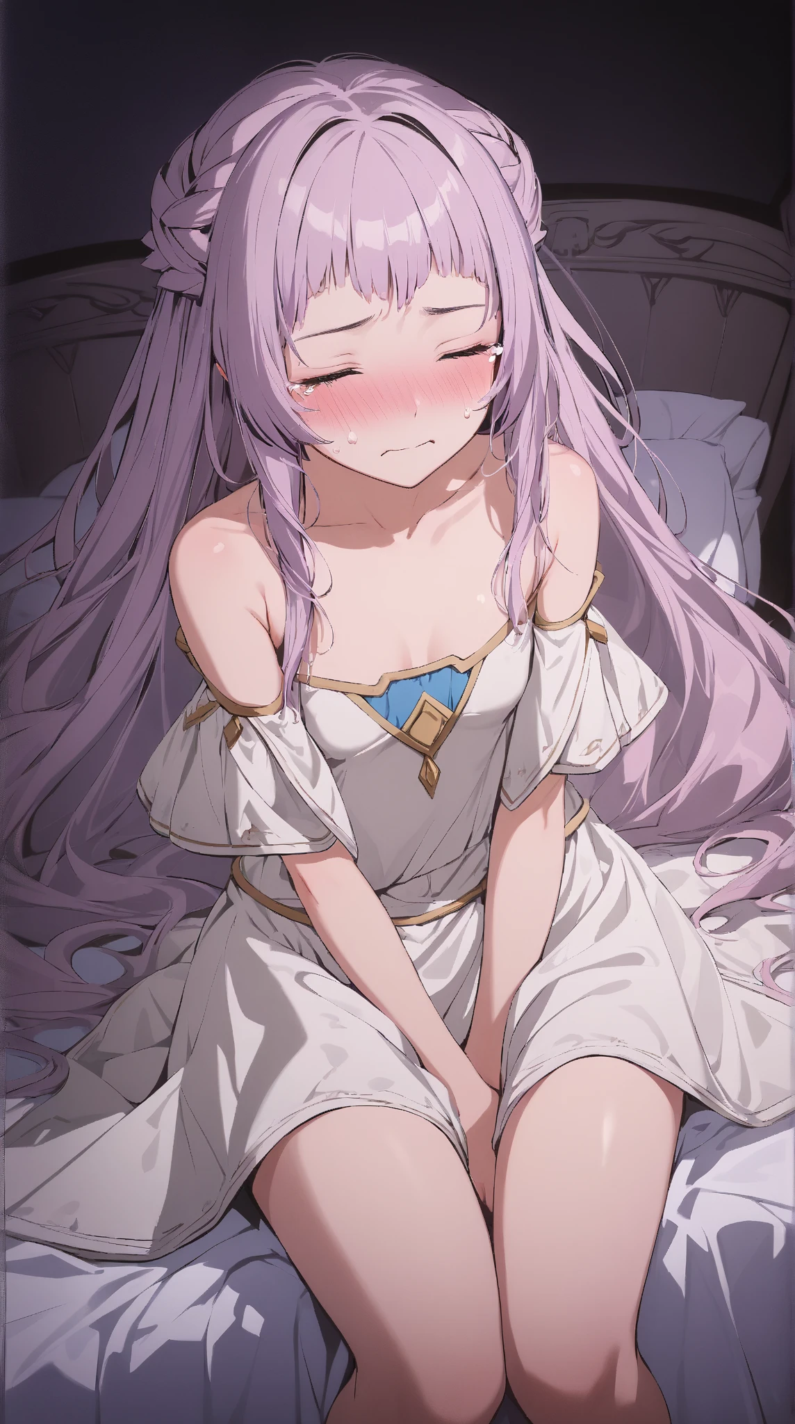 (masterpiece, Highest quality, Super detailed:1.1), 8K quality, shiny skin, glossy skin, indoors, girl, nsfw, Shiro, long hair, hair between eyes, very long hair, white hair, messy hair, (yellow eyes:1.3), crown, shirt, long sleeves, (Perfect Naked, completely nude:1.3), ( from view, sex, intercourse with a man, 1penis, 1boy:1.2), (girl on top, straddling, Squatting Cowgirl Position:1.2), ( orgasm trembling girl:1.5)