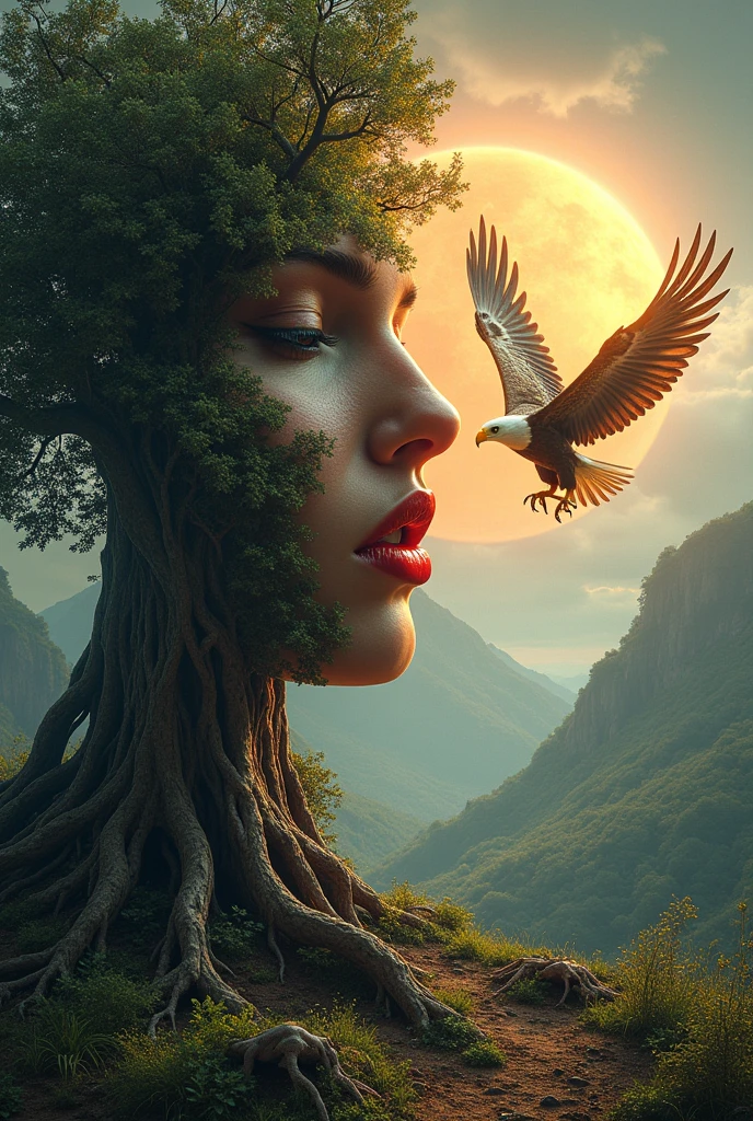 I want 👄, a peroba,A eagle,a sun forming a team
