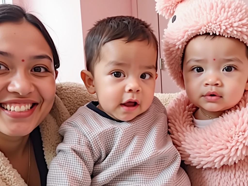 There are two babies who are sitting on a couch together, Riyahd Cassiem, fotografia, they are very serious, imagem de qualidade muito baixa, fotografia de perfil, Rostos bonitos, both smiling for the camera, 1614572159, Rostos bonitos, Upload de alta qualidade, babies in her lap, childrens, caras felizes, Looks doces